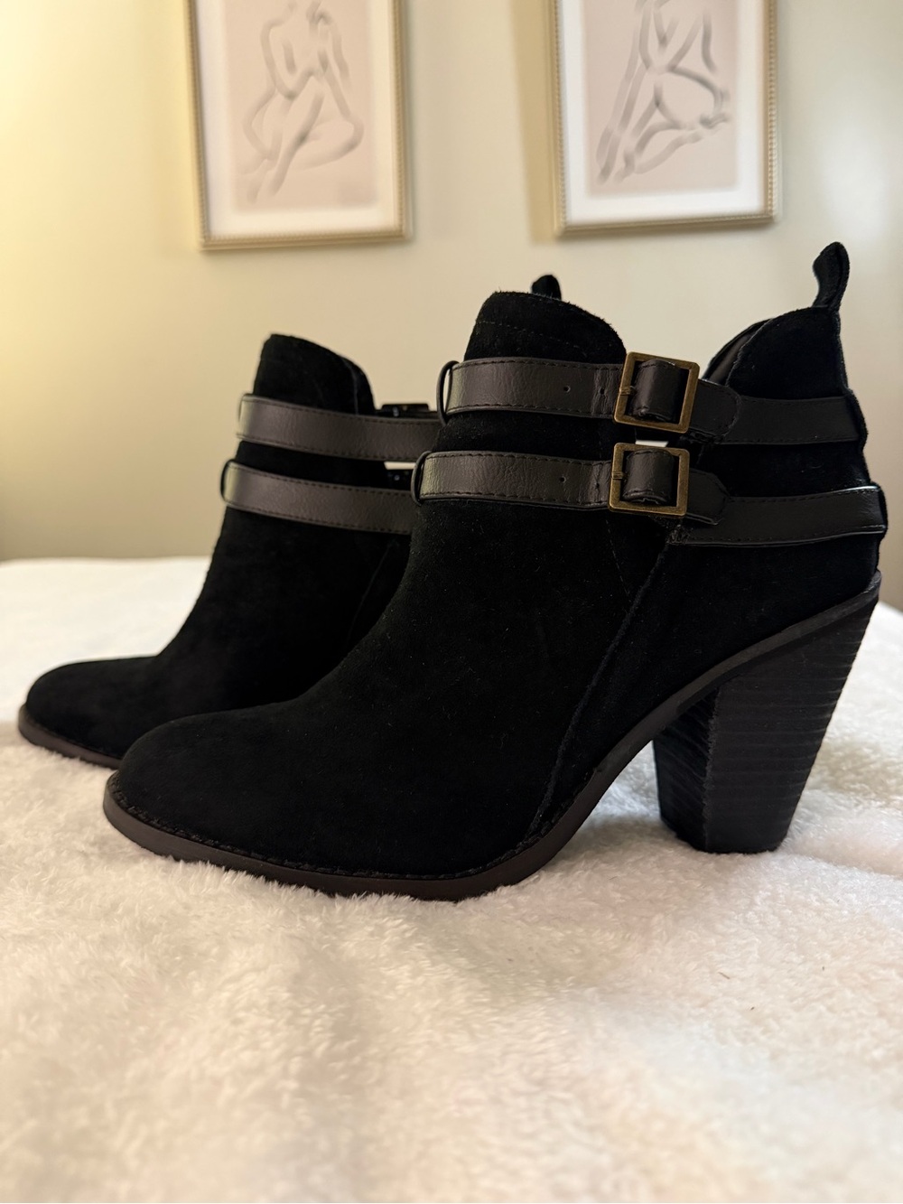 Nine West Black Suede Double-Buckle Ankle Booties